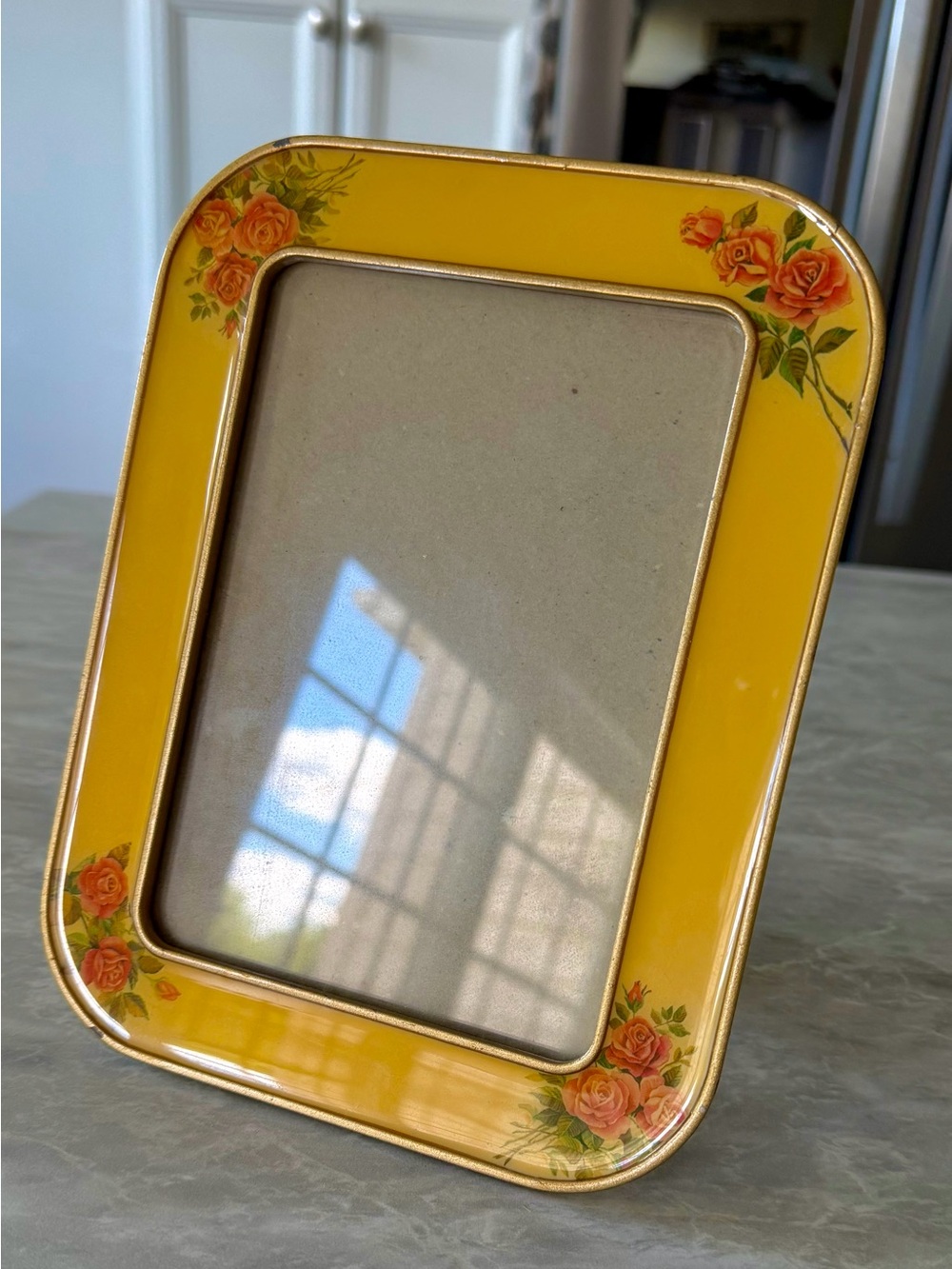 VTG 1950’s 6x4.25" Yellow Flowers Enamel Picture Frame